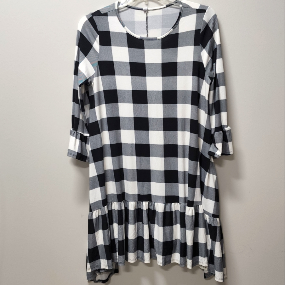 Simlu Black White Buffalo Print Drop Waist Dress